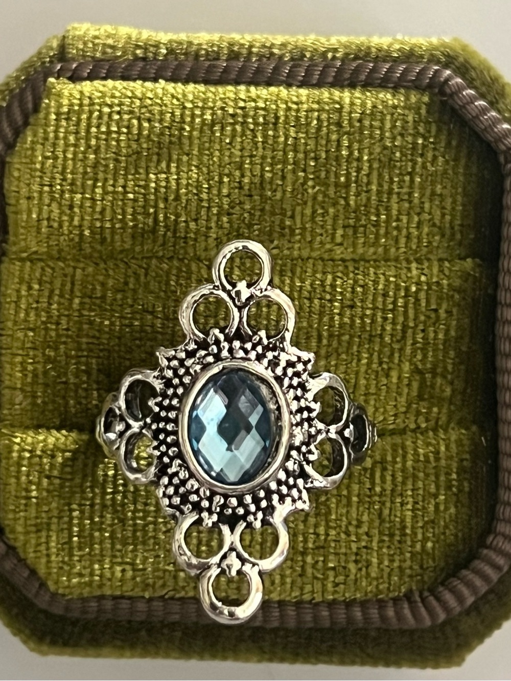 Vintage/Elegant Design Faux Aqua Marine Gemstone Statement Ring Size 7